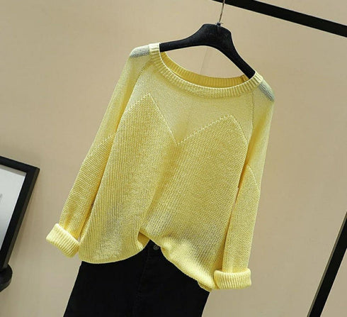 Loose Micro-Openwork Round Neck Pullover